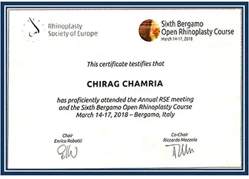 Dr Chirag Chamria certificate